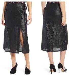 Something Navy Sequin Midi Skirt Tie Waist Skirt